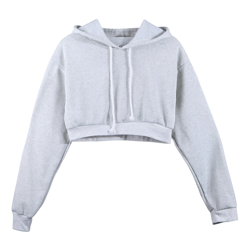 Women Sweatshirt Hoodies Solid Crop Hoodie Long Sleeve Jumper Hooded Pullover Coat Casual Sweatshirt Top eprolo