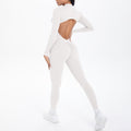 Style Half-Zip Yoga Jumpsuit, Bare-Skin Feel Slim Fit High Elastic Fitness Long Sleeve Long Pants Yoga Wear eprolo