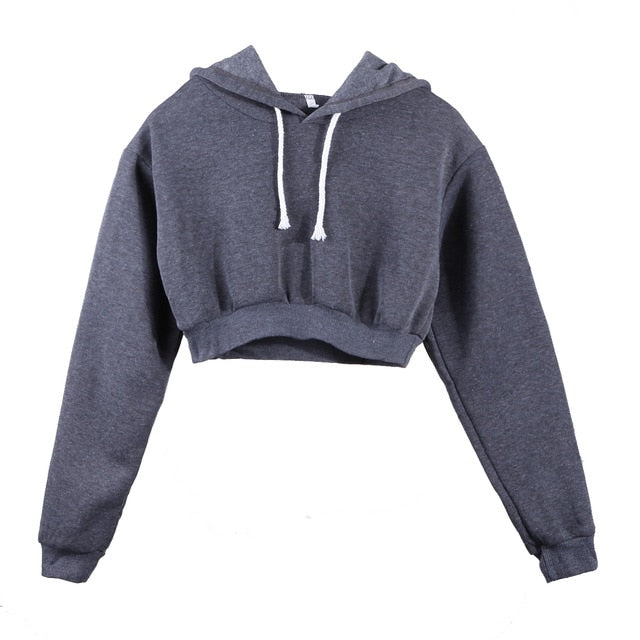 Women Sweatshirt Hoodies Solid Crop Hoodie Long Sleeve Jumper Hooded Pullover Coat Casual Sweatshirt Top eprolo