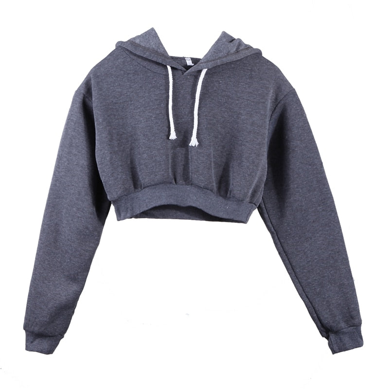 Women Sweatshirt Hoodies Solid Crop Hoodie Long Sleeve Jumper Hooded Pullover Coat Casual Sweatshirt Top eprolo