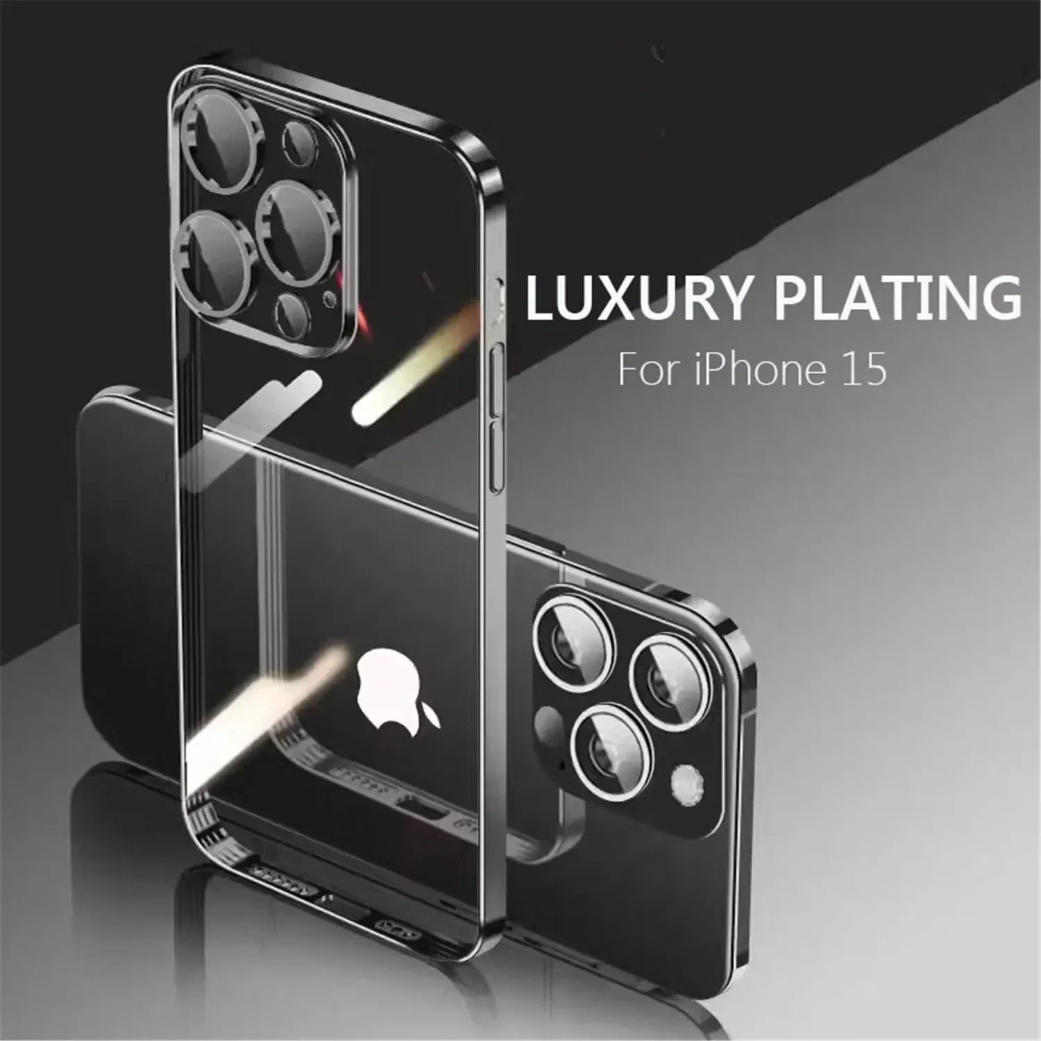 Electroplating TPU transparent phone case for iPhone 16, Apple 15 with lens film, 14 Pro anti drop protective cover, 13 eprolo