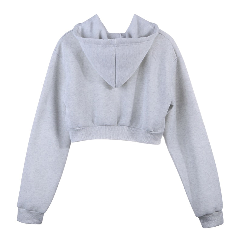 Women Sweatshirt Hoodies Solid Crop Hoodie Long Sleeve Jumper Hooded Pullover Coat Casual Sweatshirt Top eprolo