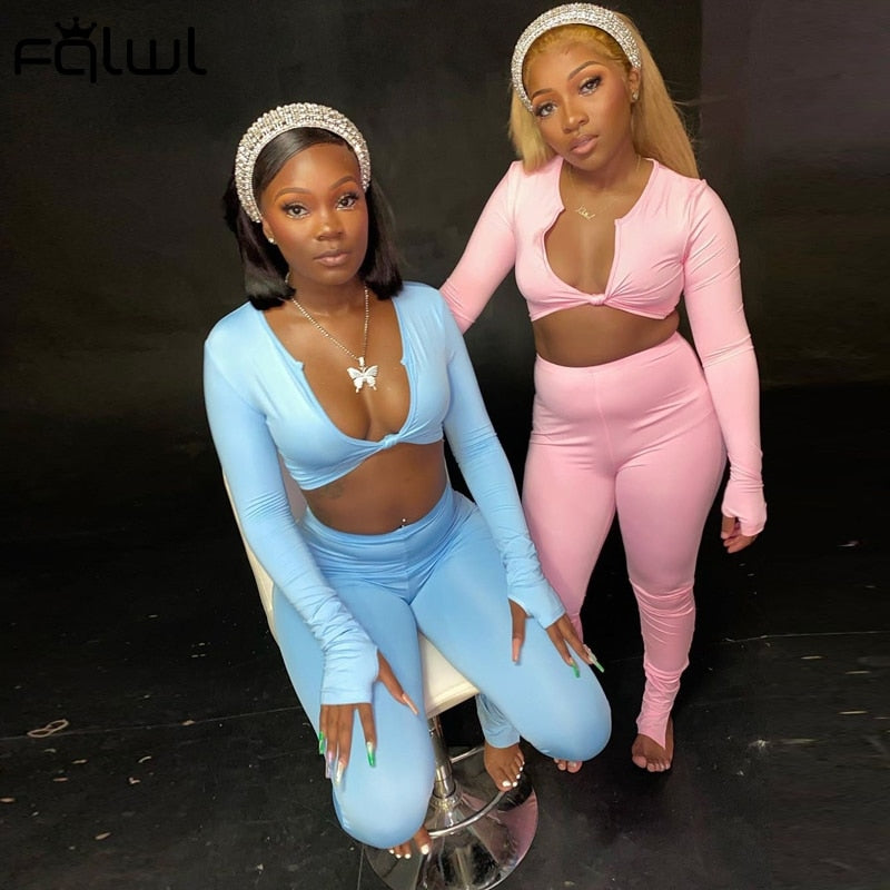 Casual Summer 2 Two Piece Set Women Pink Outfit Long Sleeve Crop Top Leggings Women Joggers Matching Sets Ladies Tracksuit eprolo