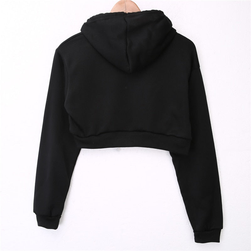 Women Sweatshirt Hoodies Solid Crop Hoodie Long Sleeve Jumper Hooded Pullover Coat Casual Sweatshirt Top eprolo