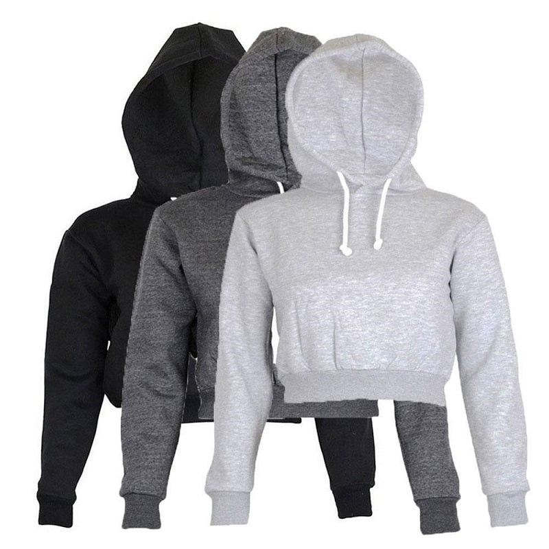 Autumn Women Hoodies Solid Crop Hoodie Long Sleeve Jumper Hooded Pullover Coat Casual Sweatshirt Top Sudaderas eprolo