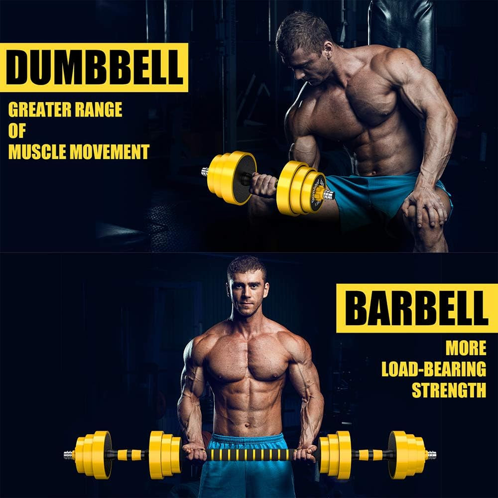Adjustable Dumbbell Barbell, Free Weights 2-In-1 Dumbbell Barbell Set, Non-Slip Hand Dumbbell for Home, Gym, Office (Barbell 55LB or 27.5LB Dumbbell Pair)