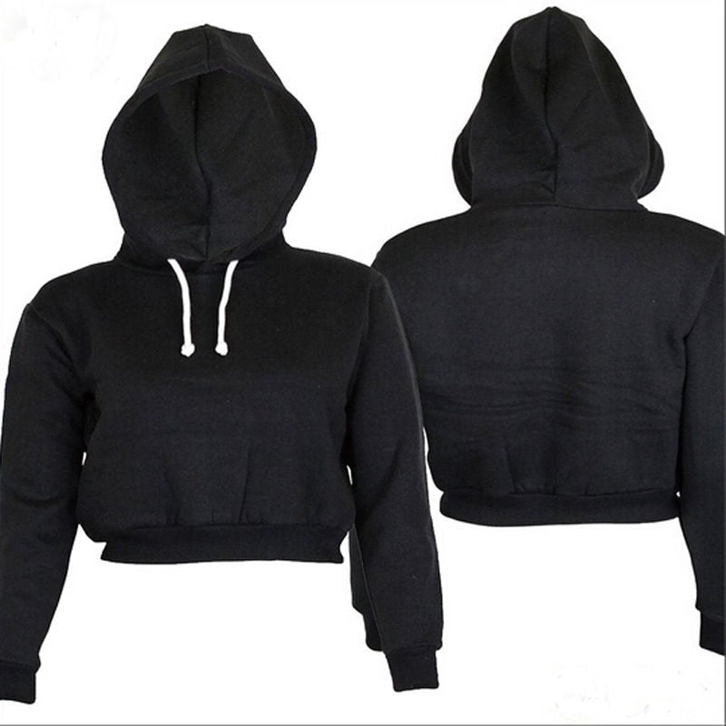 Autumn Women Hoodies Solid Crop Hoodie Long Sleeve Jumper Hooded Pullover Coat Casual Sweatshirt Top Sudaderas eprolo