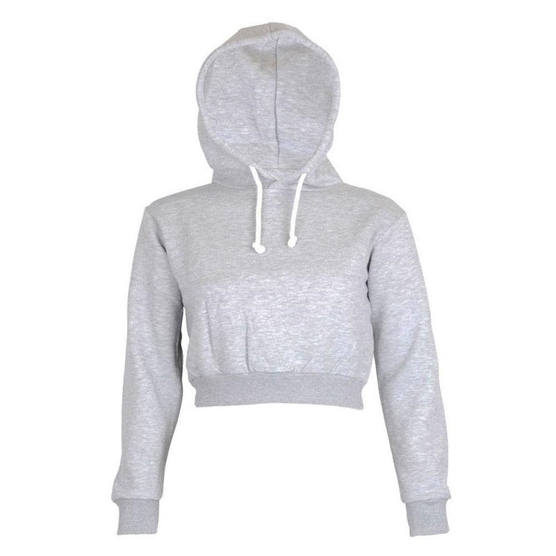 Autumn Women Hoodies Solid Crop Hoodie Long Sleeve Jumper Hooded Pullover Coat Casual Sweatshirt Top Sudaderas eprolo