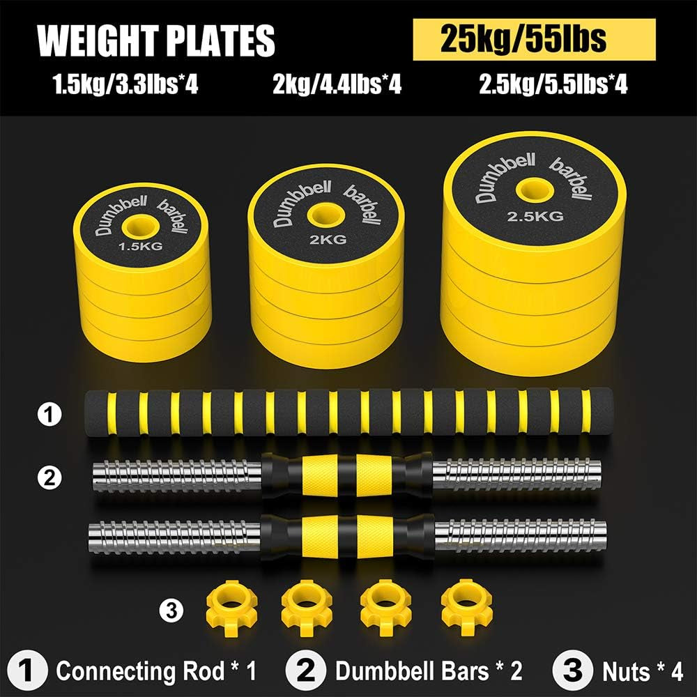 Adjustable Dumbbell Barbell, Free Weights 2-In-1 Dumbbell Barbell Set, Non-Slip Hand Dumbbell for Home, Gym, Office (Barbell 55LB or 27.5LB Dumbbell Pair)