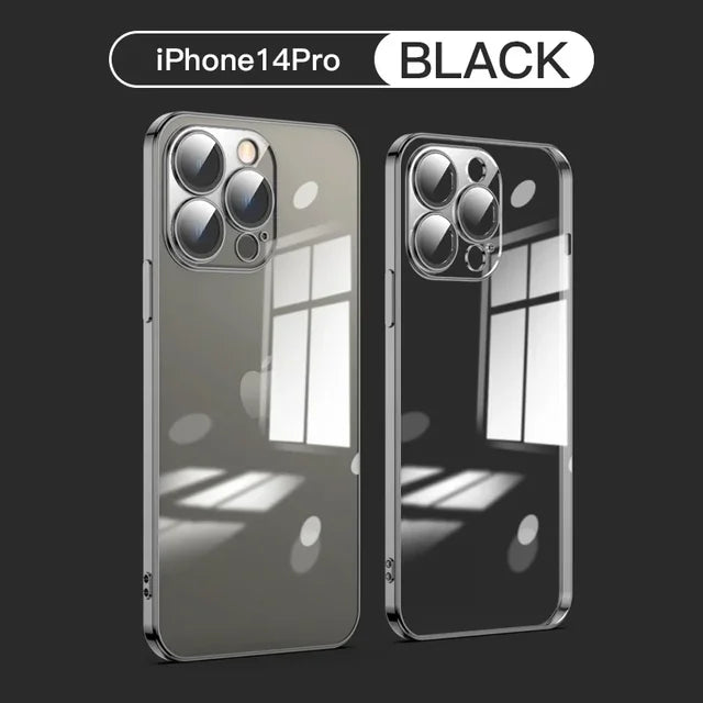 Electroplating TPU transparent phone case for iPhone 16, Apple 15 with lens film, 14 Pro anti drop protective cover, 13 eprolo