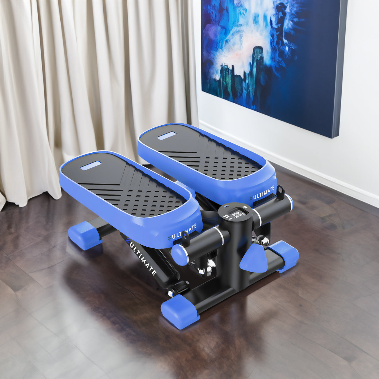 Home Office Exercise 330LBS Capacity Mini Stepper with Resistance Bands and LCD Monitor ，blue eprolo