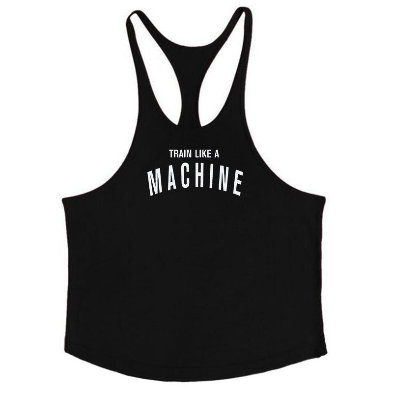 Bodybuilding and fitness vest printed with fine straps deep digging weightlifting pure cotton vest training suit eprolo