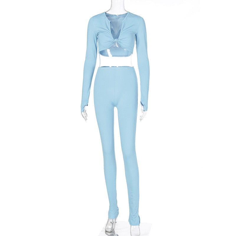 Casual Summer 2 Two Piece Set Women Pink Outfit Long Sleeve Crop Top Leggings Women Joggers Matching Sets Ladies Tracksuit eprolo