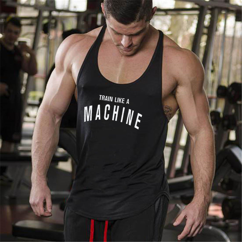 Bodybuilding and fitness vest printed with fine straps deep digging weightlifting pure cotton vest training suit eprolo