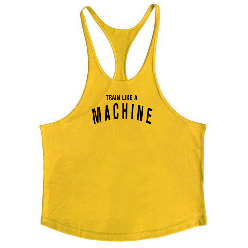 Bodybuilding and fitness vest printed with fine straps deep digging weightlifting pure cotton vest training suit eprolo
