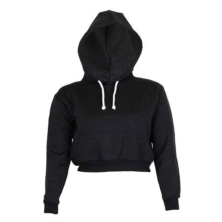 Autumn Women Hoodies Solid Crop Hoodie Long Sleeve Jumper Hooded Pullover Coat Casual Sweatshirt Top Sudaderas eprolo