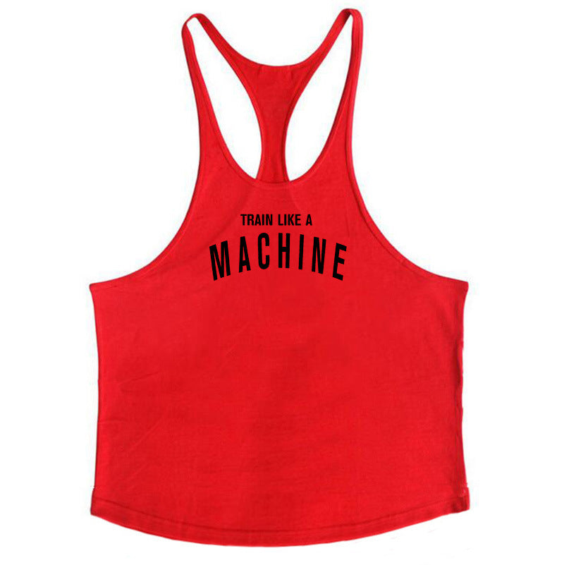 Bodybuilding and fitness vest printed with fine straps deep digging weightlifting pure cotton vest training suit eprolo