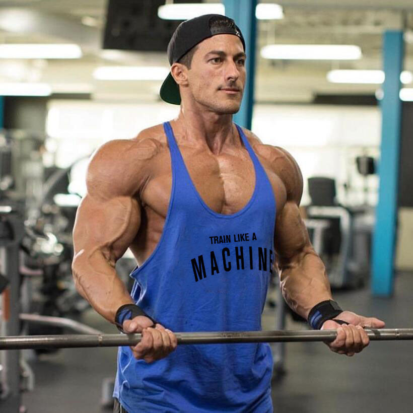 Bodybuilding and fitness vest printed with fine straps deep digging weightlifting pure cotton vest training suit eprolo