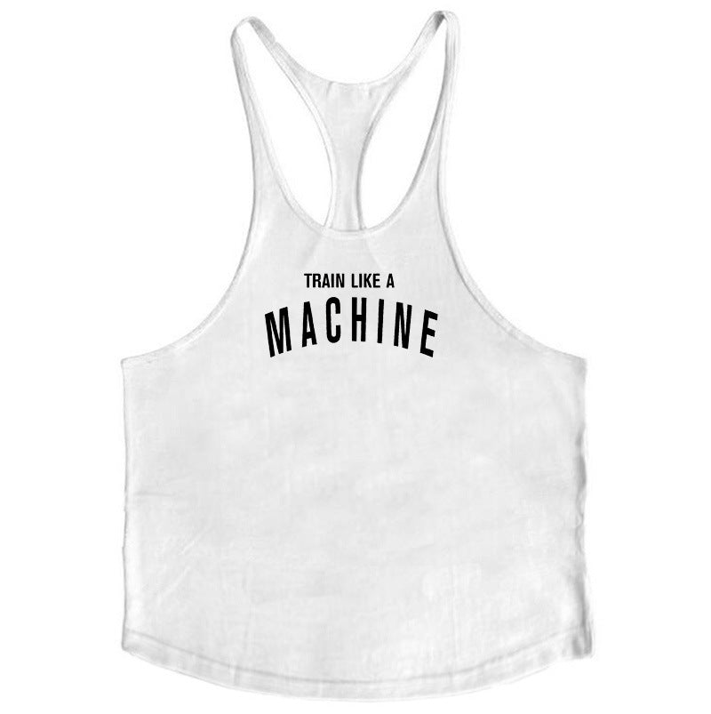 Bodybuilding and fitness vest printed with fine straps deep digging weightlifting pure cotton vest training suit eprolo