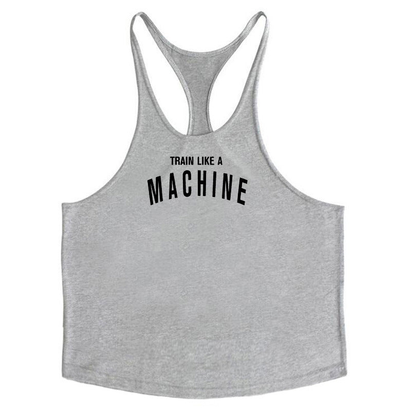 Bodybuilding and fitness vest printed with fine straps deep digging weightlifting pure cotton vest training suit eprolo