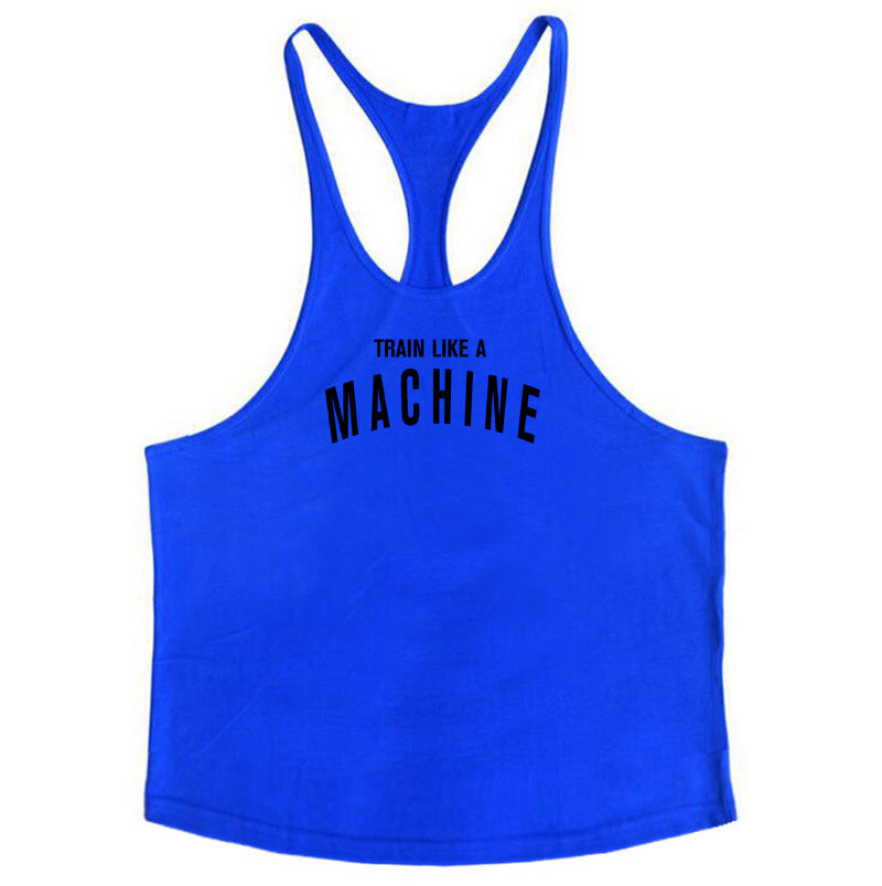 Bodybuilding and fitness vest printed with fine straps deep digging weightlifting pure cotton vest training suit eprolo